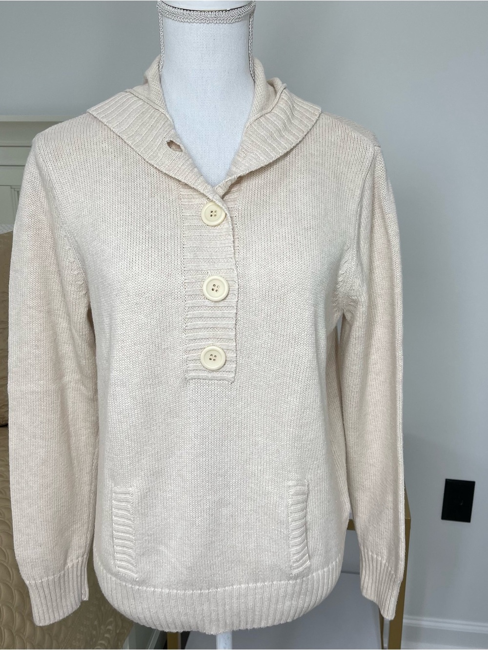 Pria Hooded Button Pullover Sweater Size L